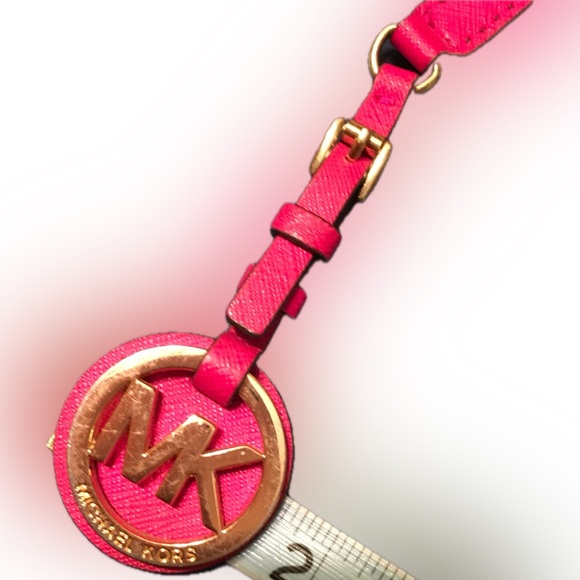 Michael Kors MK Charm Hang Tag Silver Tone Keychain Key Fob Charm Hot Pink - Picture 8 of 8